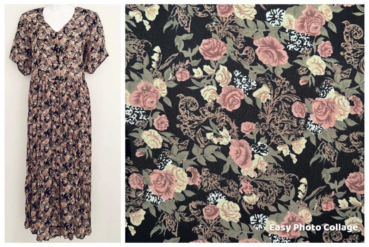 Vtg SARAH RICHARDS Dress 7/8 Cottage Core Romantic Dark Floral Whimsicore