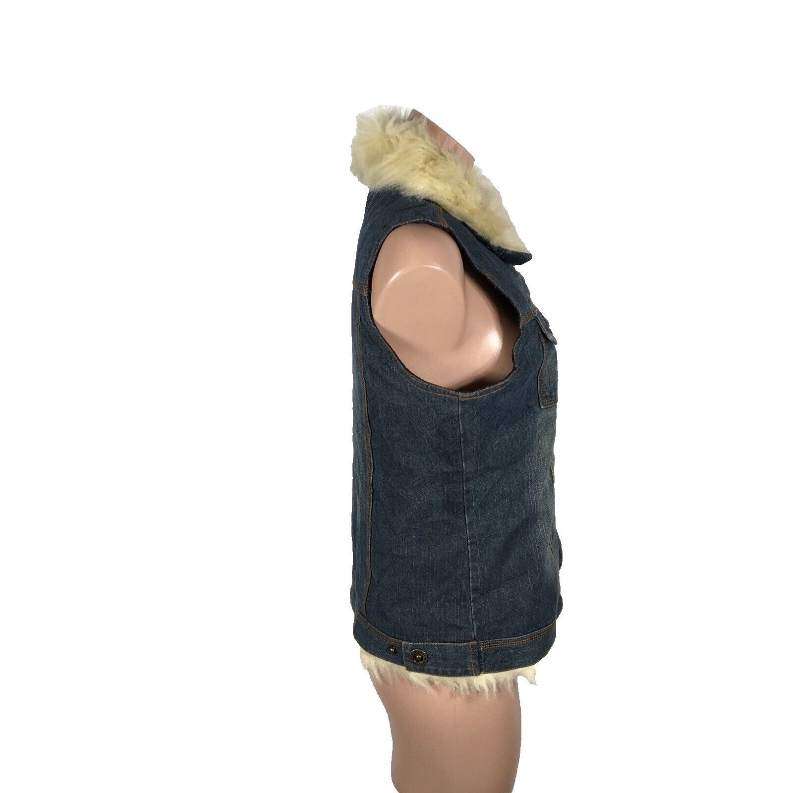 Blue Asphalt Dark Denim Vest Faux fur trim nylon interior VTG 90s y2k Grunge M