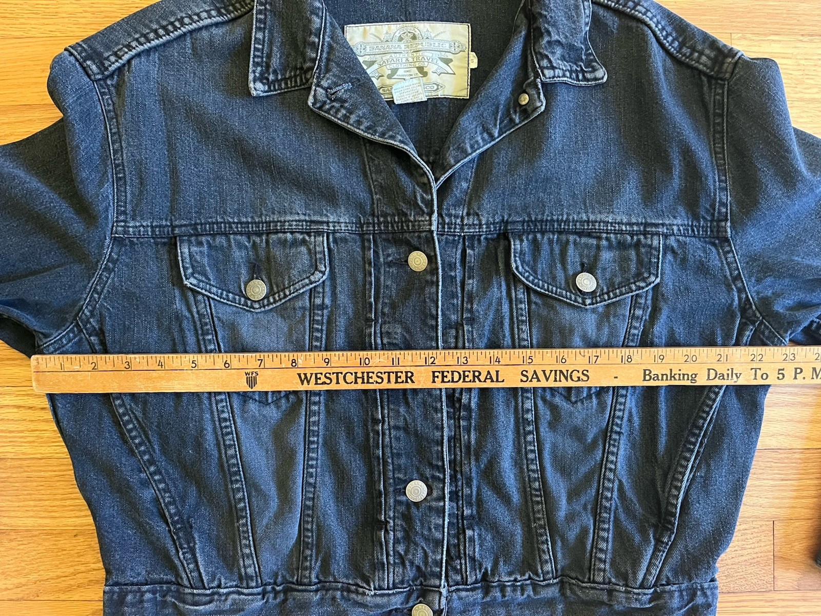 Vtg 80s Banana Republic Safari Dark Blue Denim Jean Jacket Women’s Bomber Style