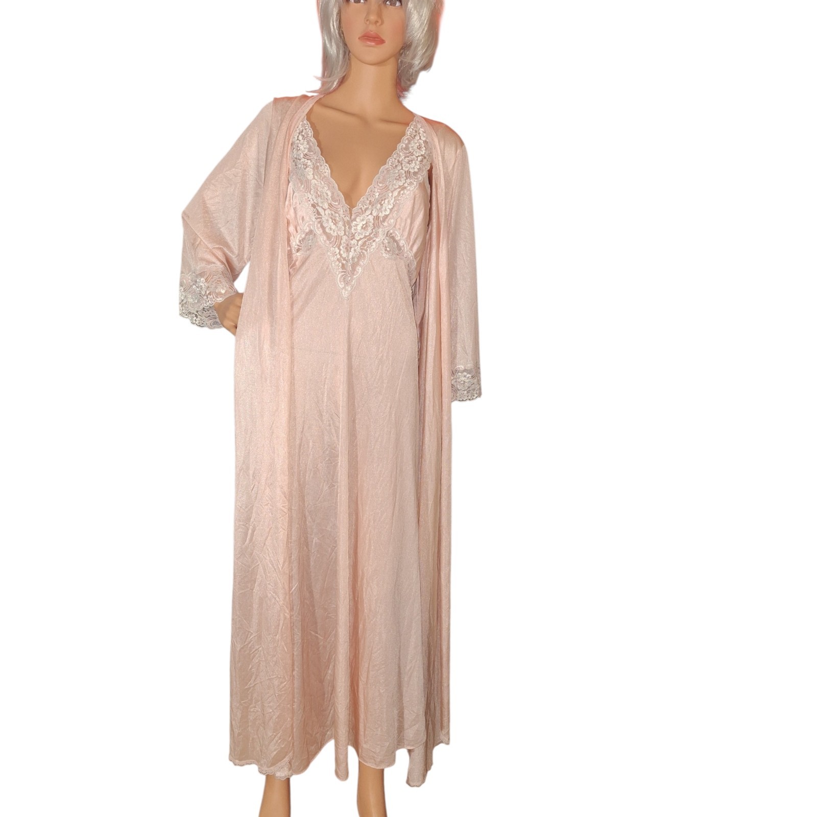Vtg Jill Andrea of New York Pink Sheer Lace Peignoir Set Coquette Cottagecore