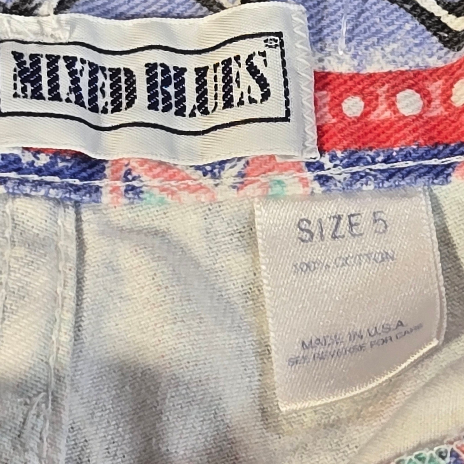 Vintage Mixed Blues 90s High Waist Tribal Print Denim Shorts Sz 5 Made in USA