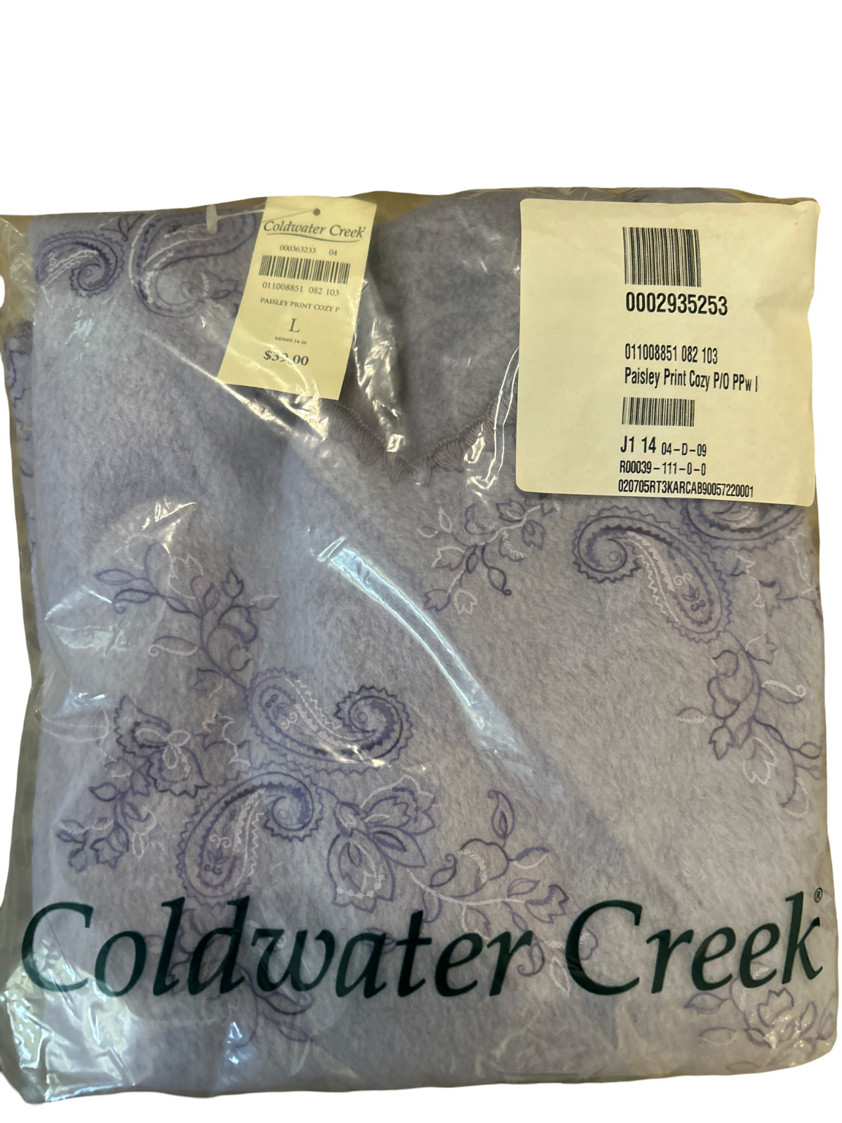VTG Coldwater Creek Lavender Paisley Embroidered Cozy Fleece Pullover Sweater L