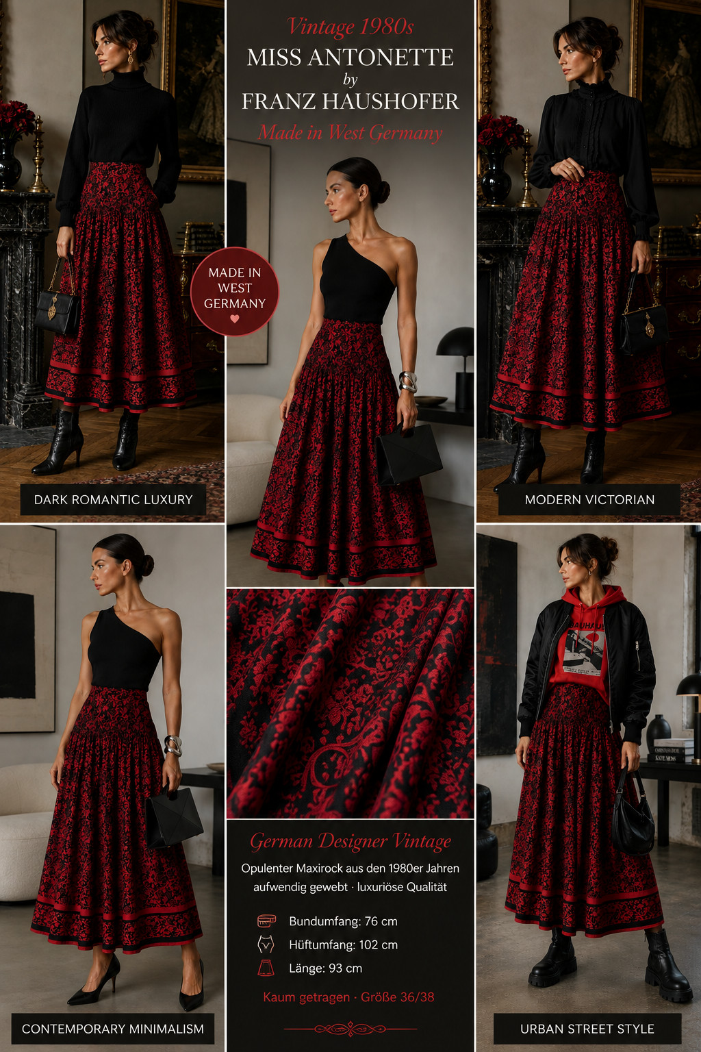 80s designer maxi skirt Franz Haushofer Miss Antonette vintage brocade size 36 38