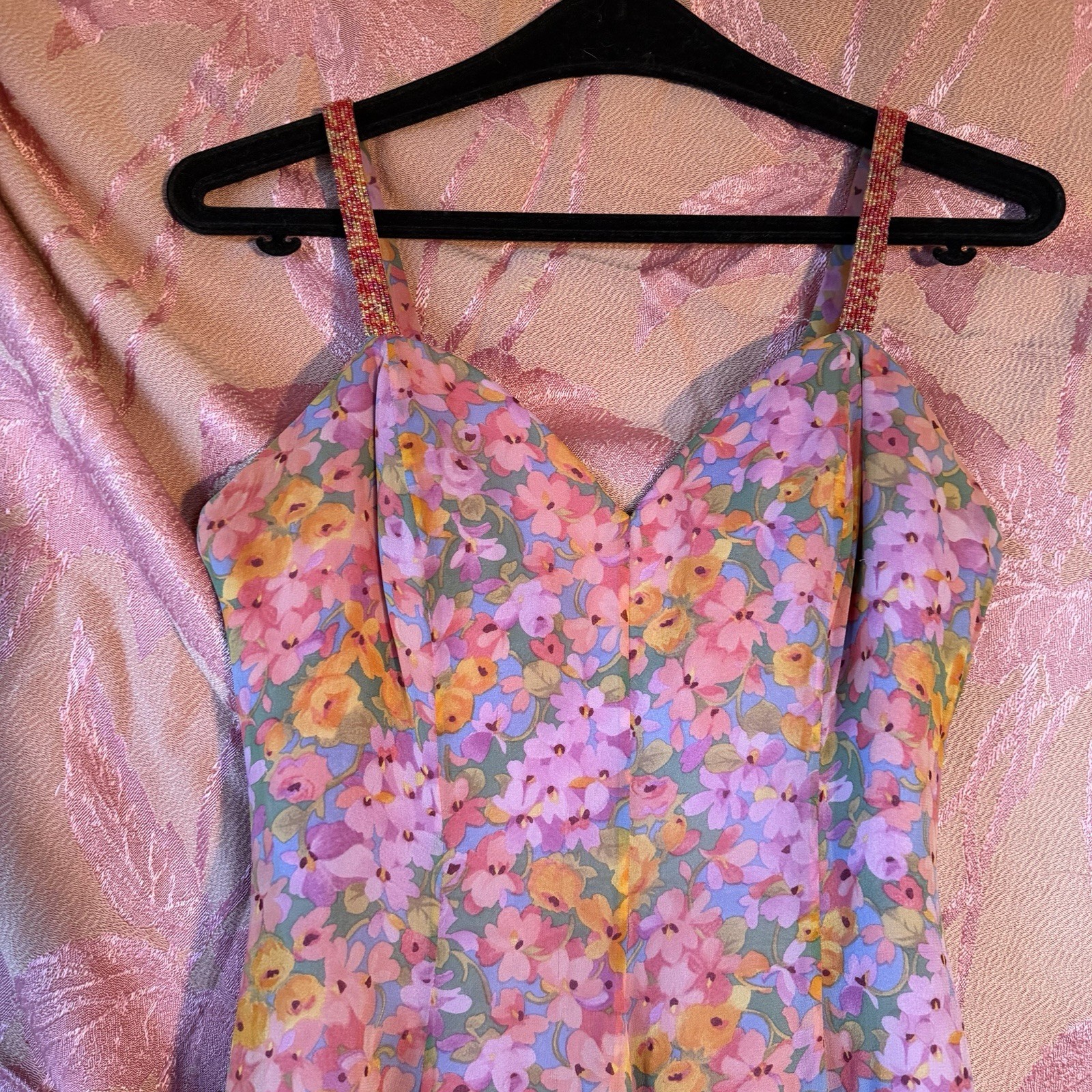 Niteline Della Roufogali Silk Dress Vintage, Beaded, Size S