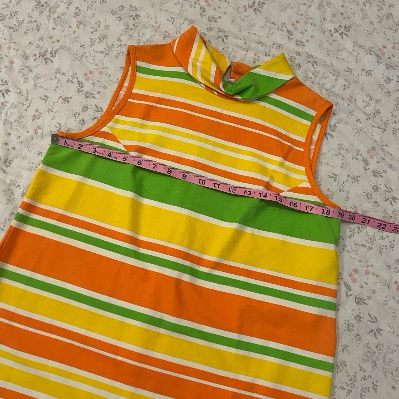 Vintage 60s Mod Dress Gogo Mini Striped Citrus Sherbet Funnel Neck Tent Shift