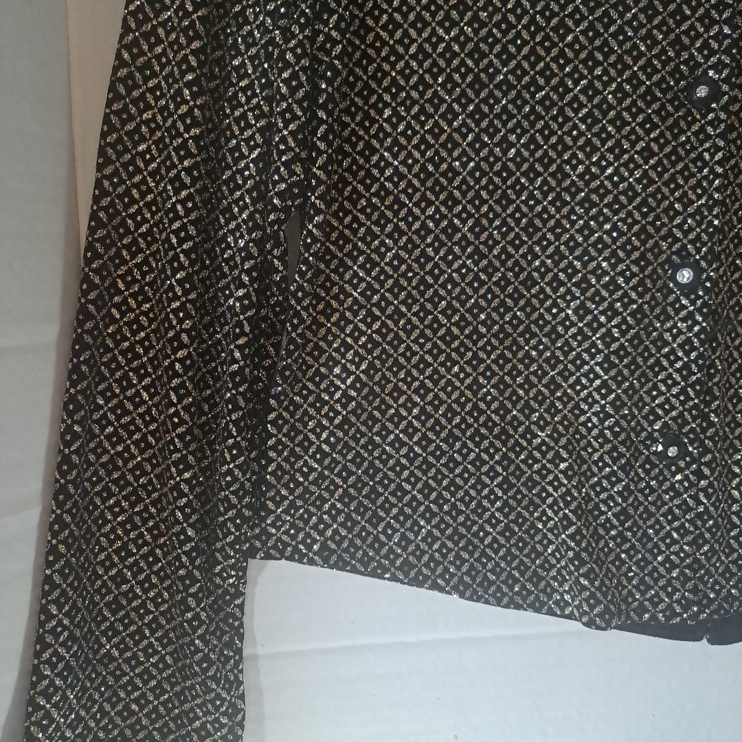 Ronni Nicole by Ouida Black W/Silver Glitter Button Up Blouse Slit Back Wms Sz 8