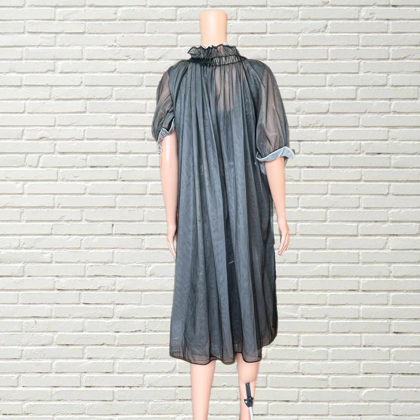 Vintage 50s 60s Black Chiffon Peignoir Slip Dress And Robe Set S/m Amourelle