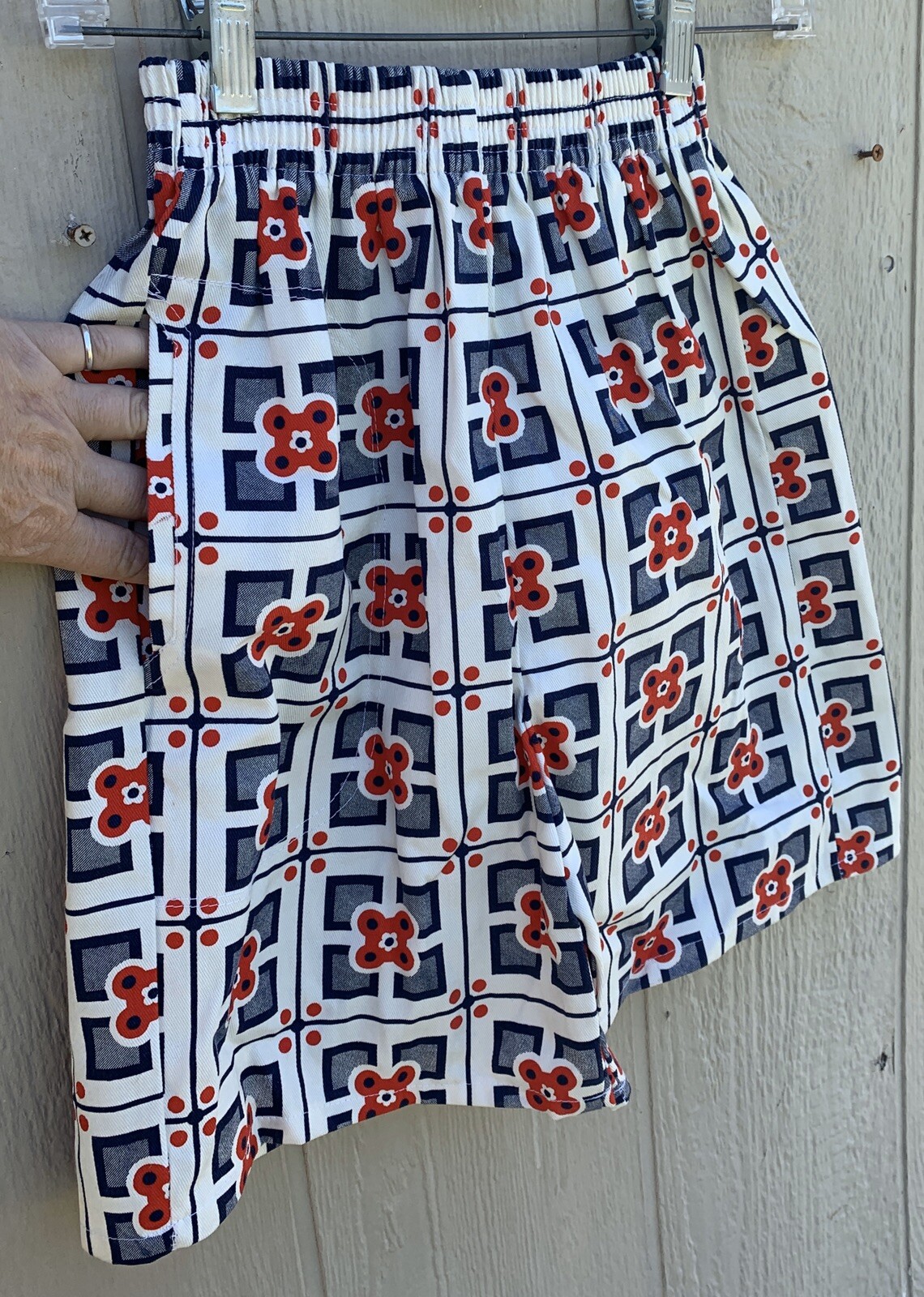 Vintage High Waist Shorts Red White Blue Geometric Floral Elastic Waist XS S