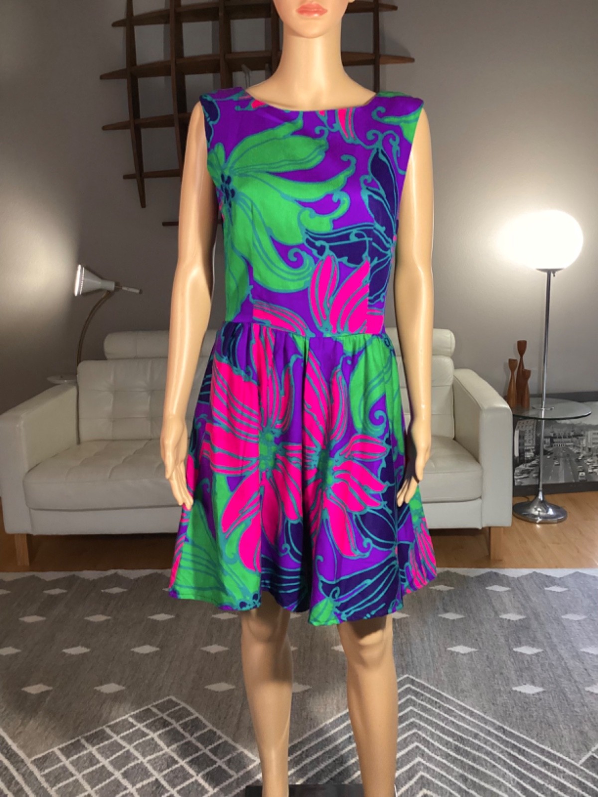 VTG 60’s Waltah Clarke’s Hawaiian Barkcloth Psychedelic Playsuit Romper Tiki 12