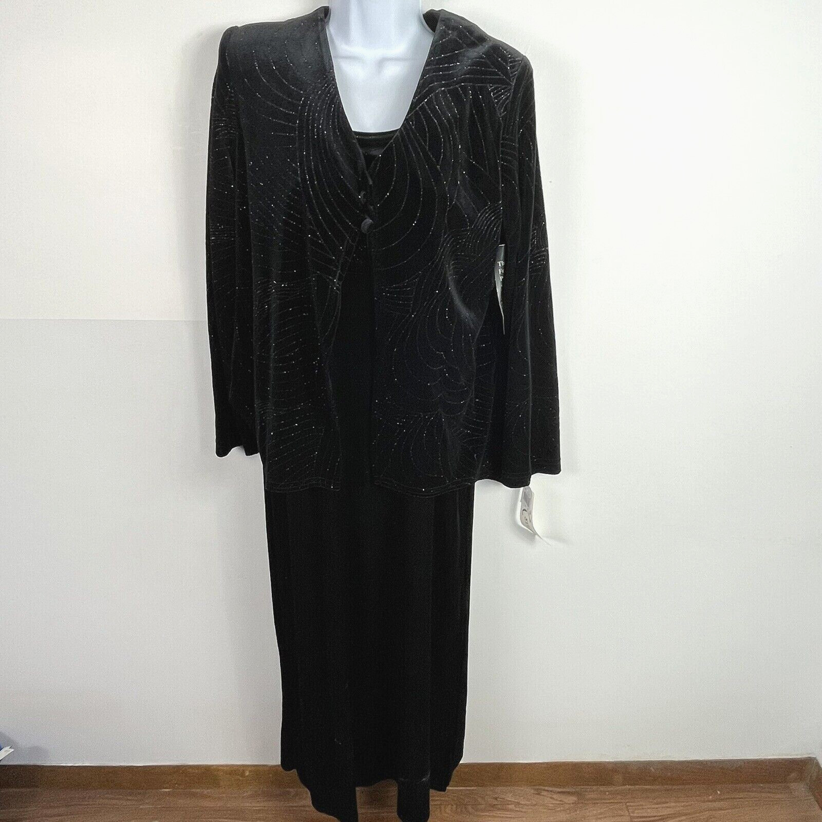 K Studio Beaded Jacket Dress Sz 8 Black Evening Elegance Formal VINTAGE NEW