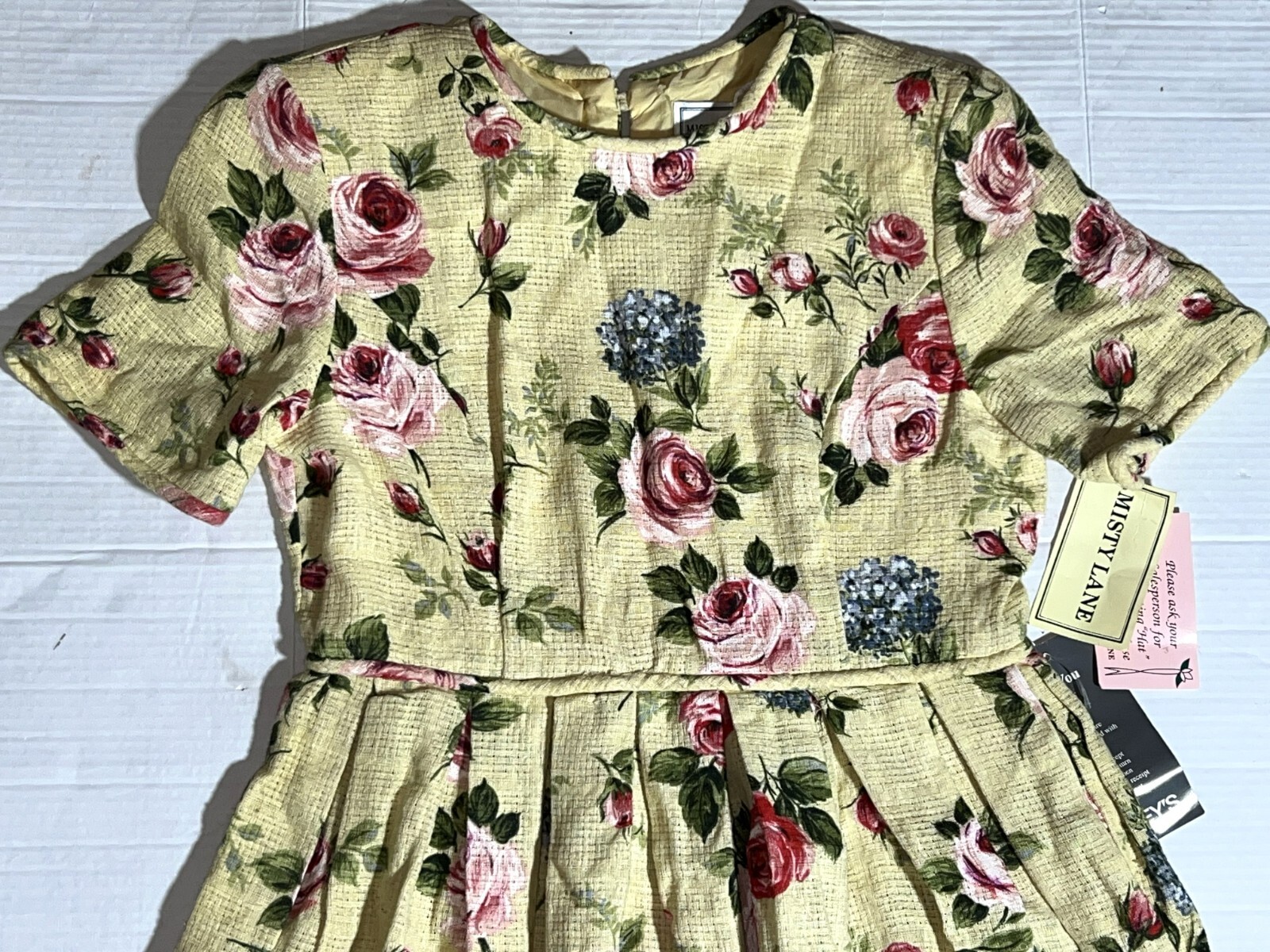 NEW VTG 80’s Misty Lane Yellow Floral Rose Woven Long Modest Maxi Dress 12