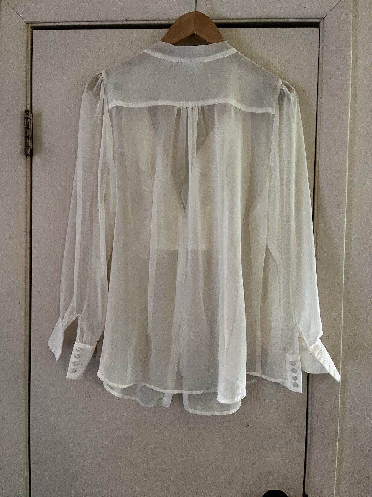 VTG 90s Victorian Revival Chiffon Romantic Edwardian Sheer Ruffle Blouse L