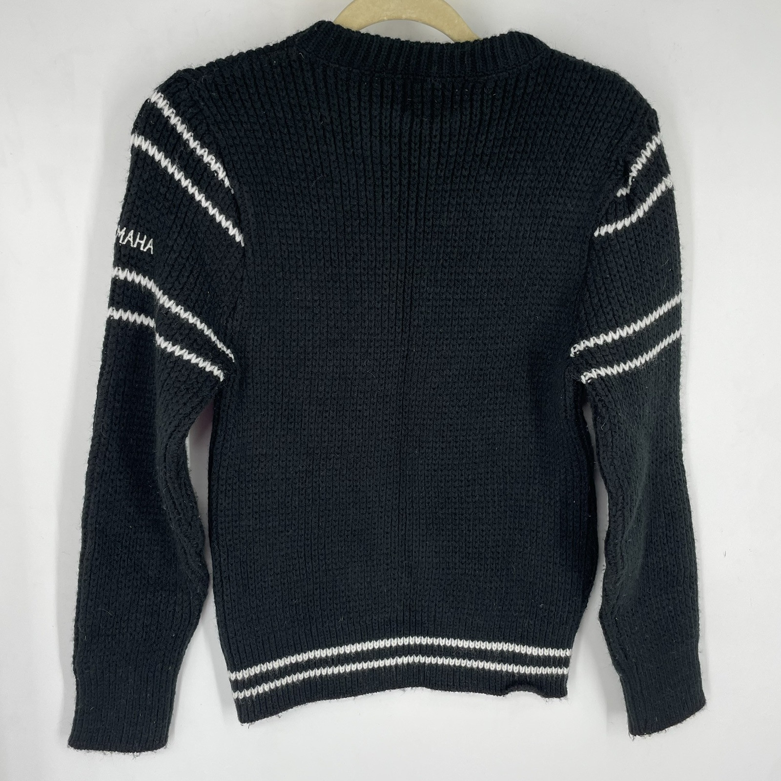 Vintage 70s Yamaha Knit Wool Sweater Women’s Small Black Ski Striped White USA