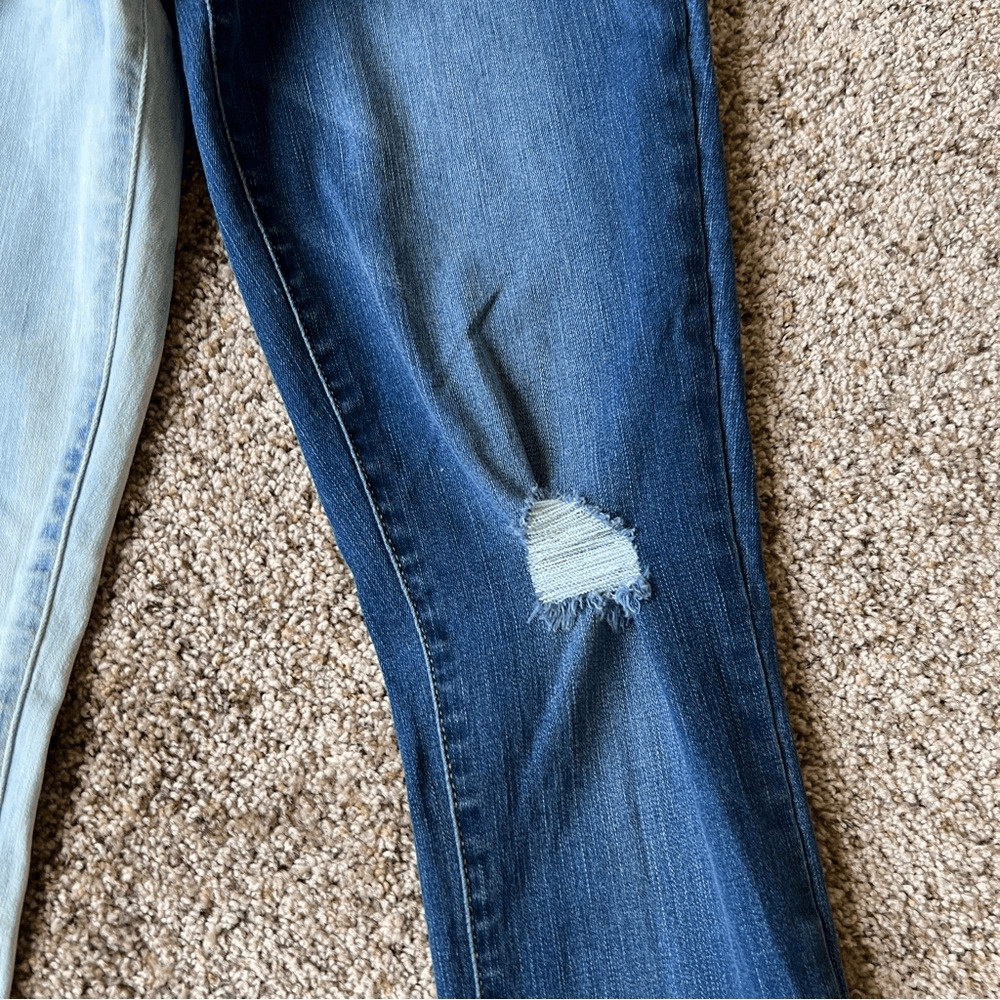 Aero Two Tone Split High Rise Distressed Skinny Jeans 2 Short