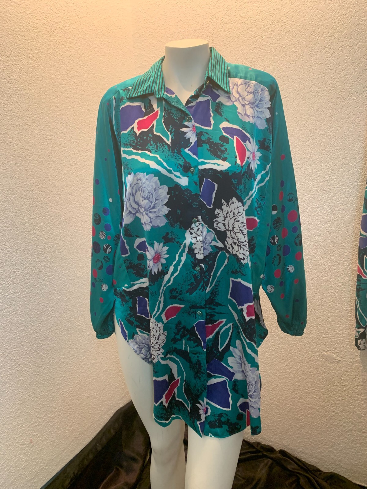 Vintage Diane Freis polyester skirt and tunic set w/sash aged elastic on skirt