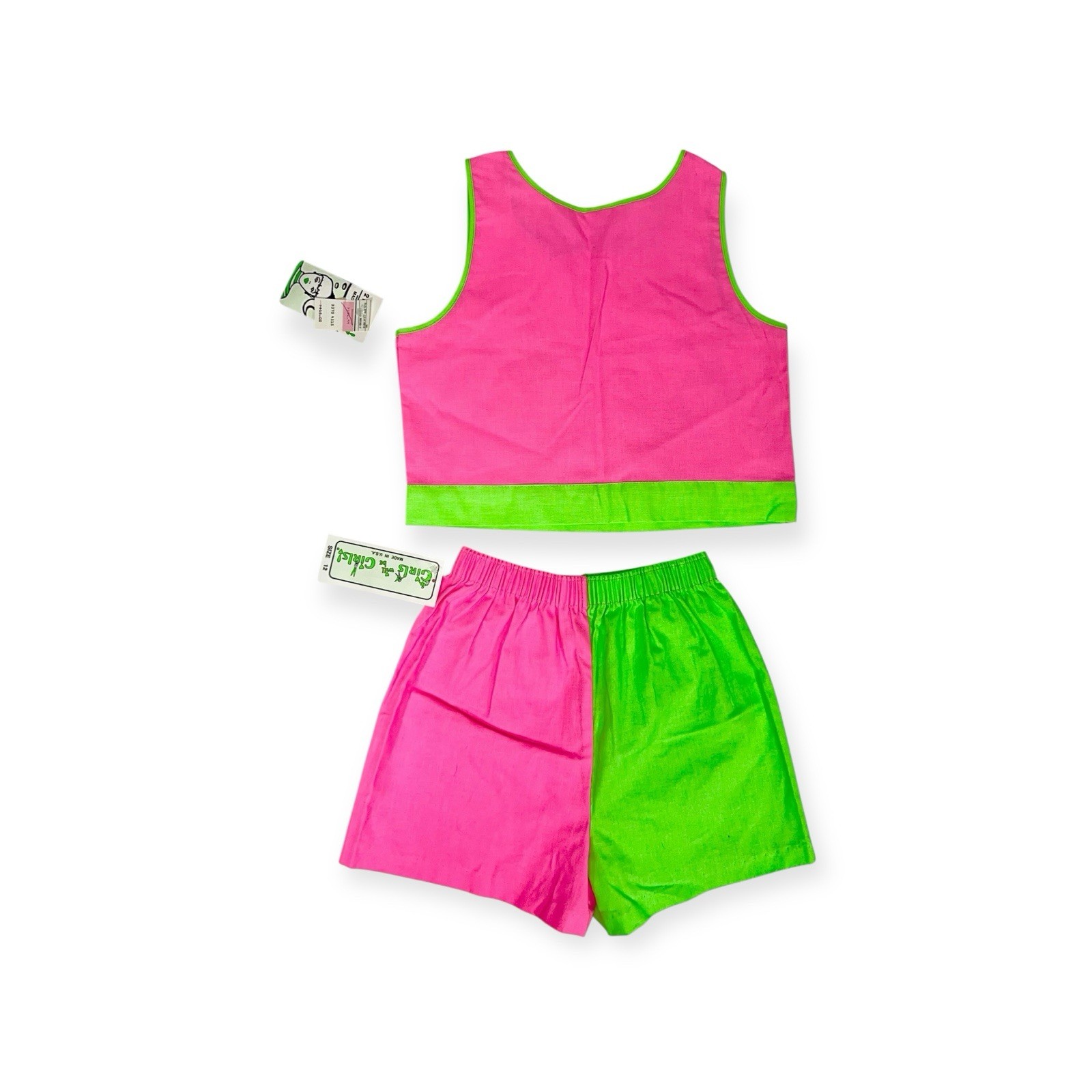 VTG 1980s NWT DEADSTOCK TANK TOP SHORTS SET JRS 12 NEW WAVE NEON SURFER BEACH