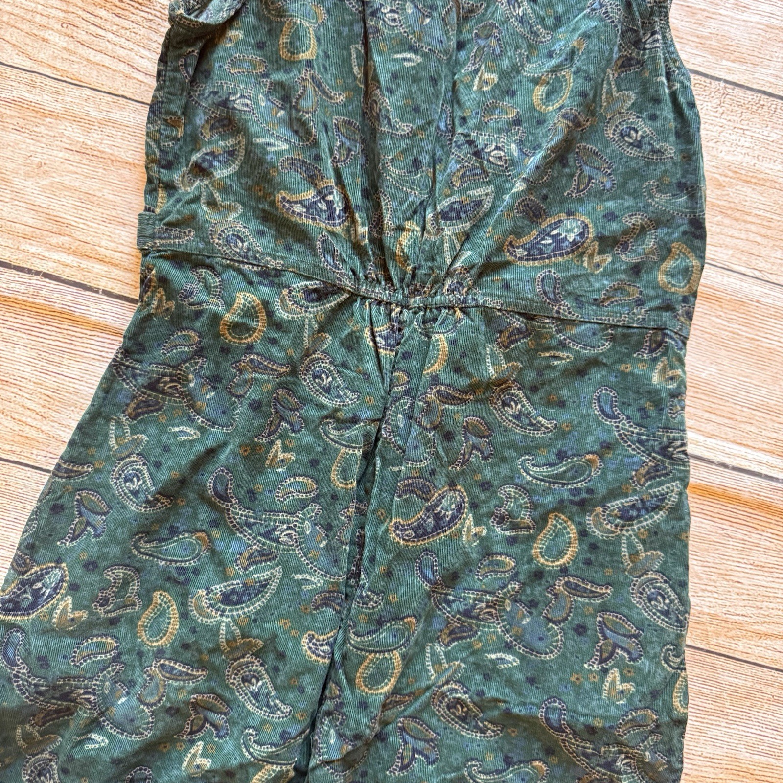 Vintage Bobbie Brooks teal blue paisley print corduroy maxi dress sz M 8/10