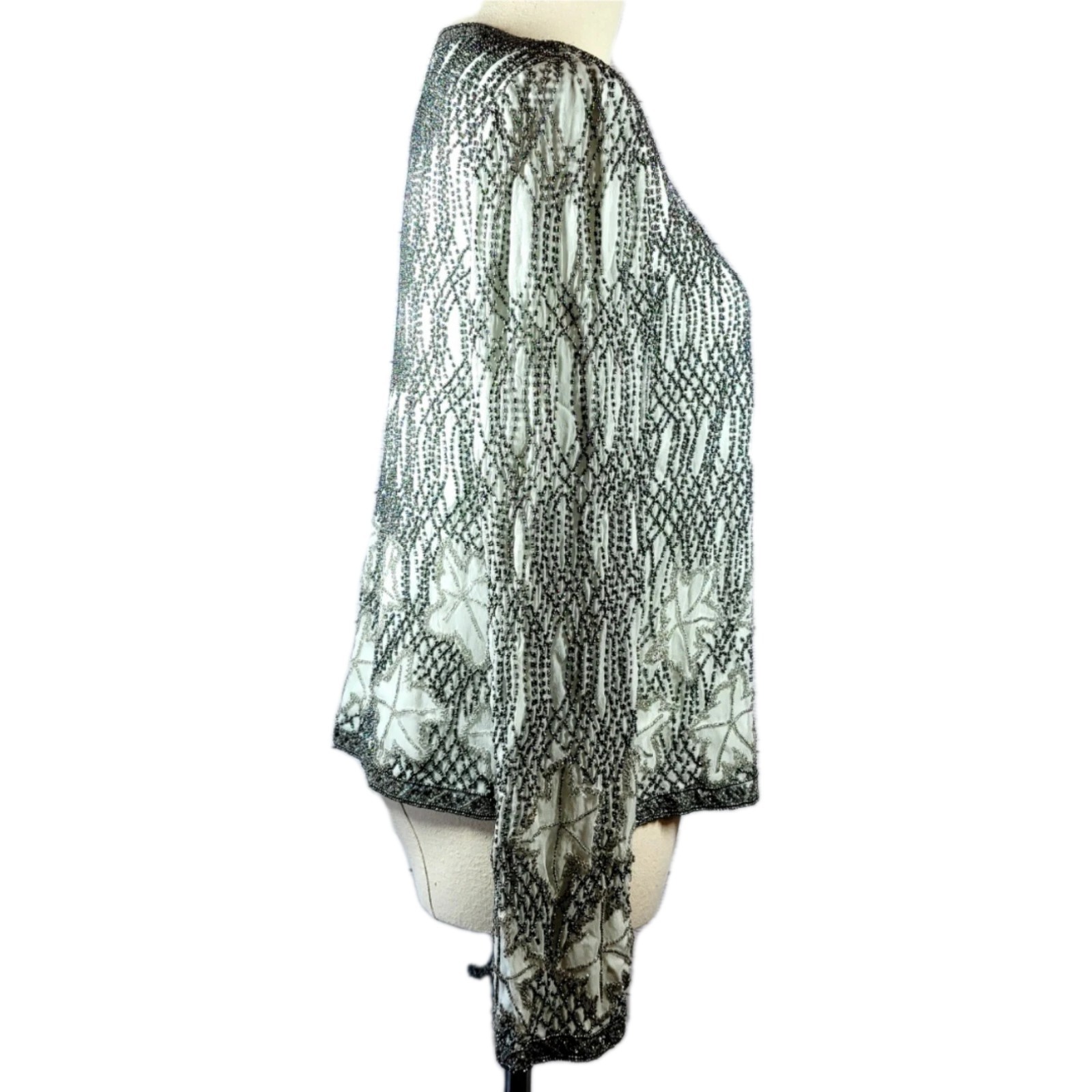 Adrianna Papell Evening Jacket 100% Silk Intricate Crystal Beaded Womens NWT