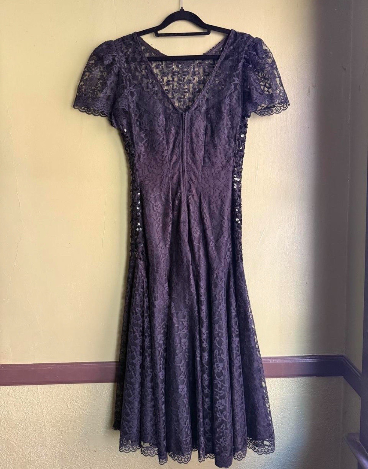 Vintage 80s Dress Sequined Tulle Lace Drop Waist Cocktail Party Dress S/M USA