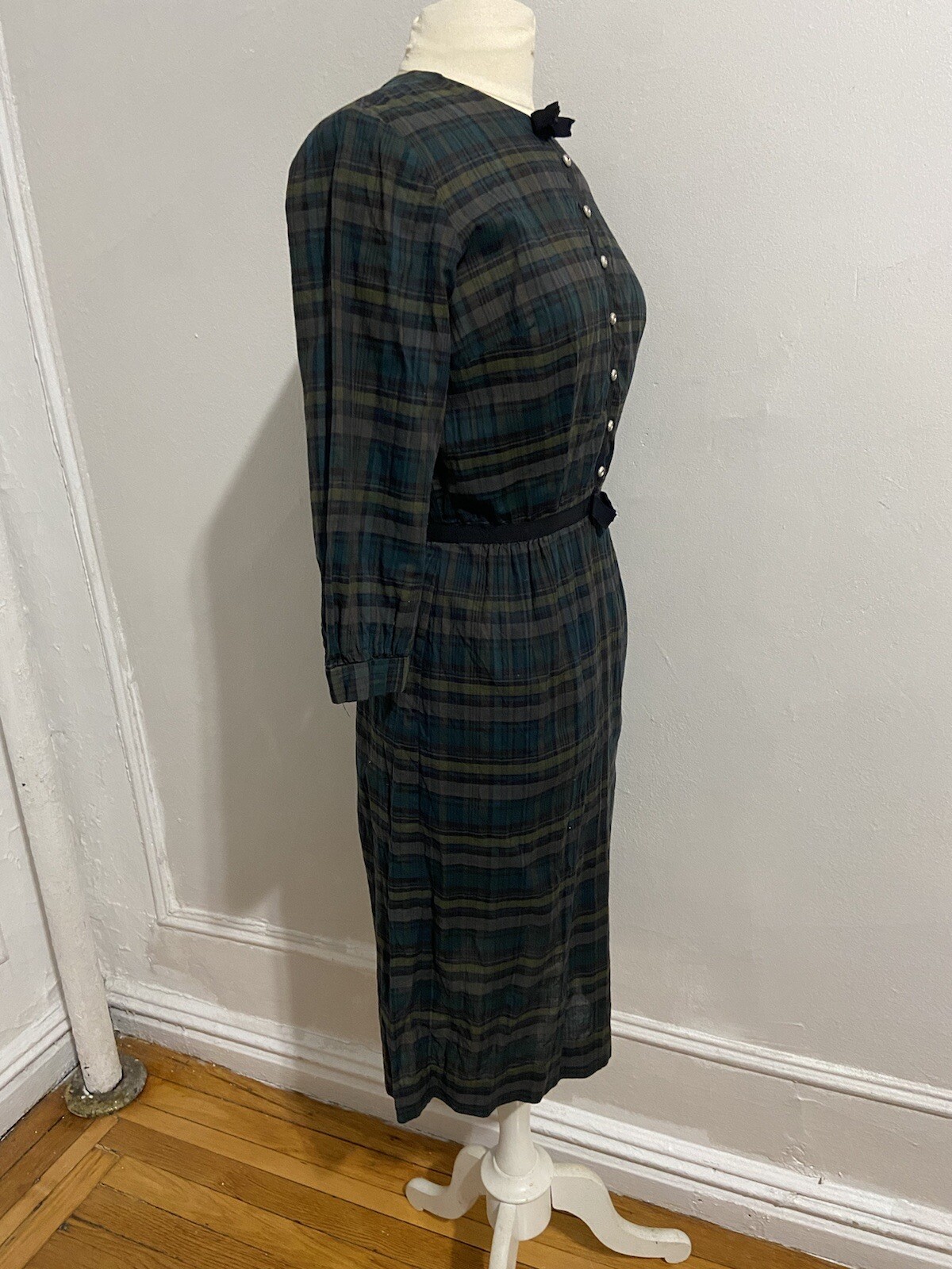60s Helen Whiting Green Plaid Sheath Vintage Dress
