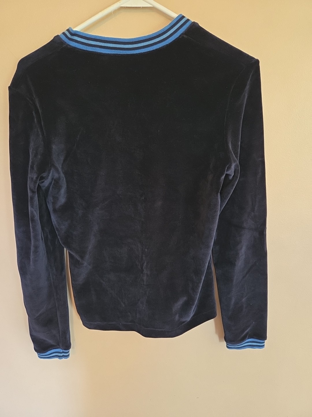 VTG Limited America Navy Blue Velour Hippy Retro V-Neck Pullover Shirt S
