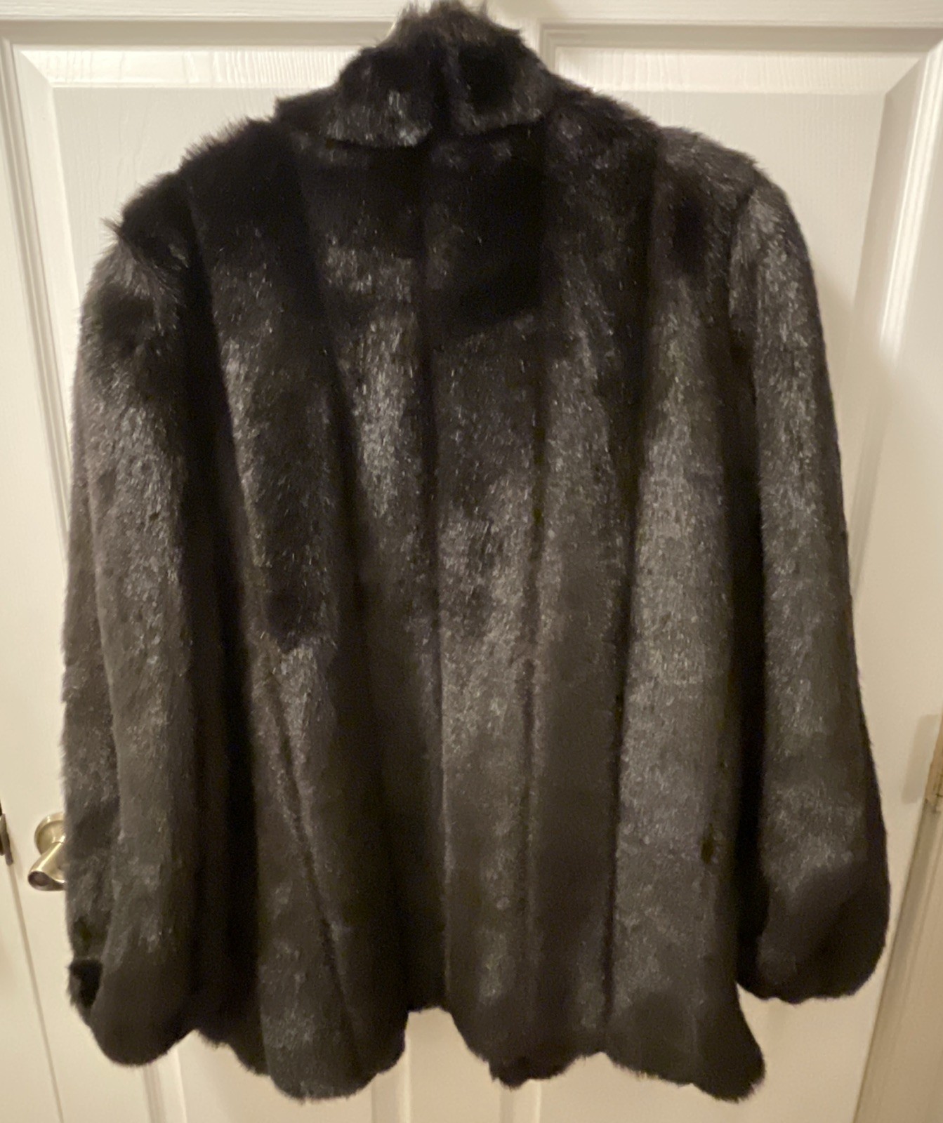 VTG Monterey Fashions Faux Fur Coat Womens 16 Black Plush Mid Length Made USA