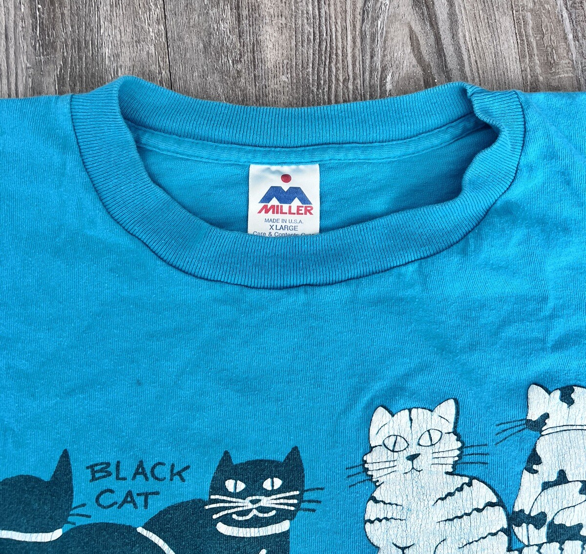 Vintage 90s Types of Cats T-shirt XL blue Calico Alley Tiger Tom B3
