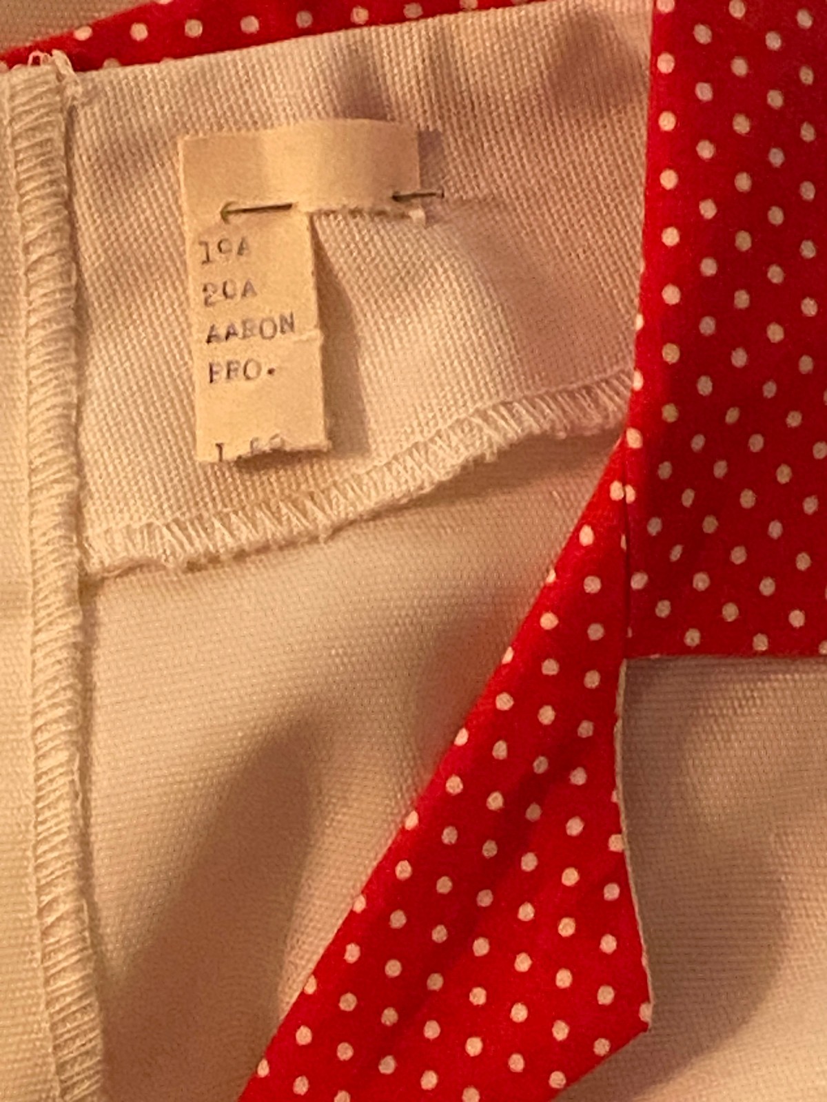 Vintage 1950’s Button Back White Top with Red Polka Dot Collar & Bow Tie 12 px