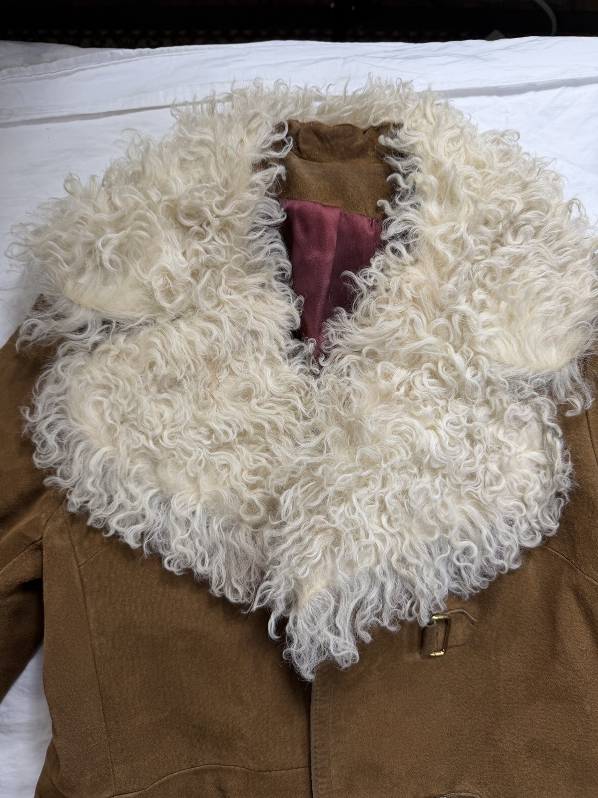 Vintage Rare Jeno de Paris Mid-length Trench Suede Coat -Tibetan Lamb Fur