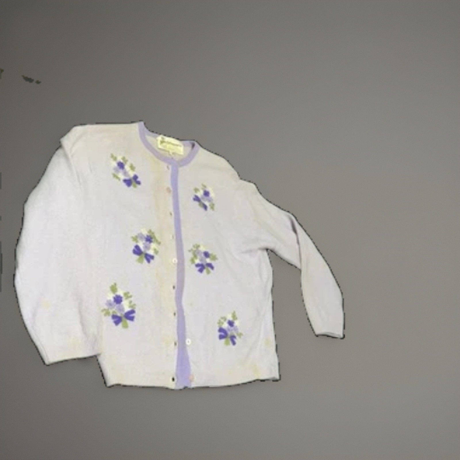 Vtg 60s Glanamere Lambswool Angora Embroidered Sweater Skirt Set Lilac 36 As Is