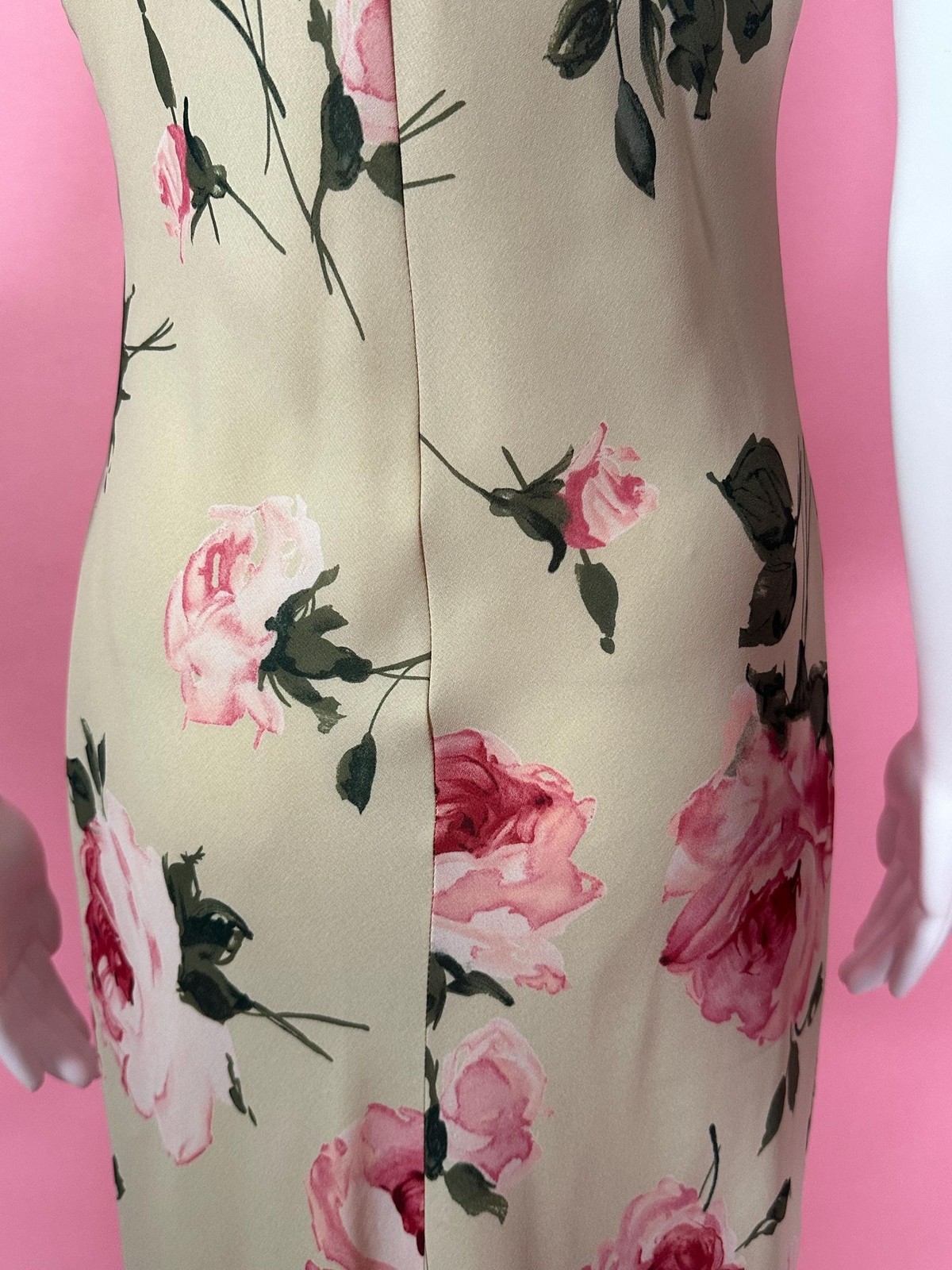 1990s-Y2K HAMPTON NITES ROSE Watercolor Floral Print Maxi Slip Dress. Medium.