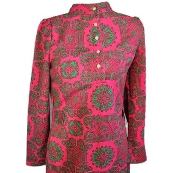 Korean 1960s/1970s Vintage Pink & Green Tunic Dress – Size Small