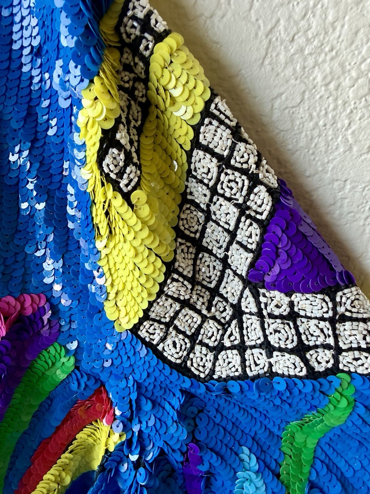 Vintage 80s Sequin Beaded Colorblock Art Deco Zip Jacket Statement Coat Glam XL