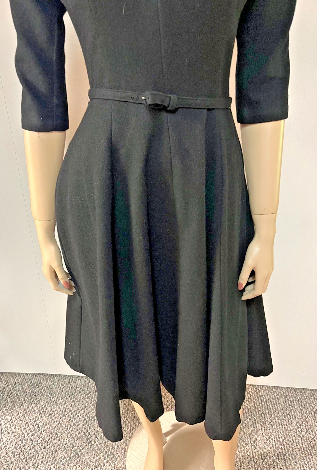 Vintage 1950s Alco Junior Bibbed Neckline Wool Business Cocktail Dress Bust 34