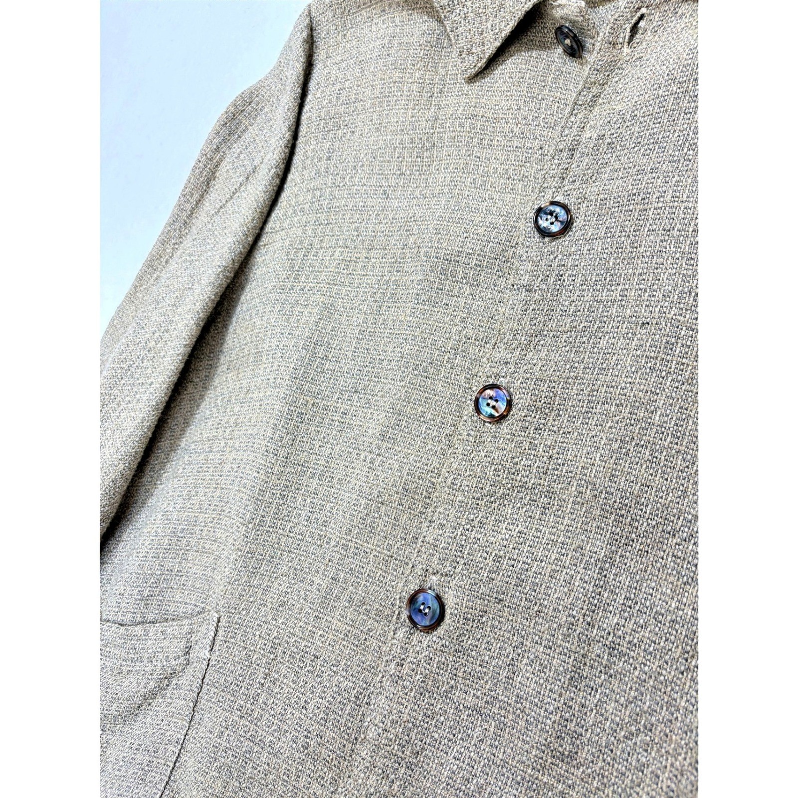 Vintage CP Shades Women Flax Rayon Blend Button Front Chore Jacket Tan Small