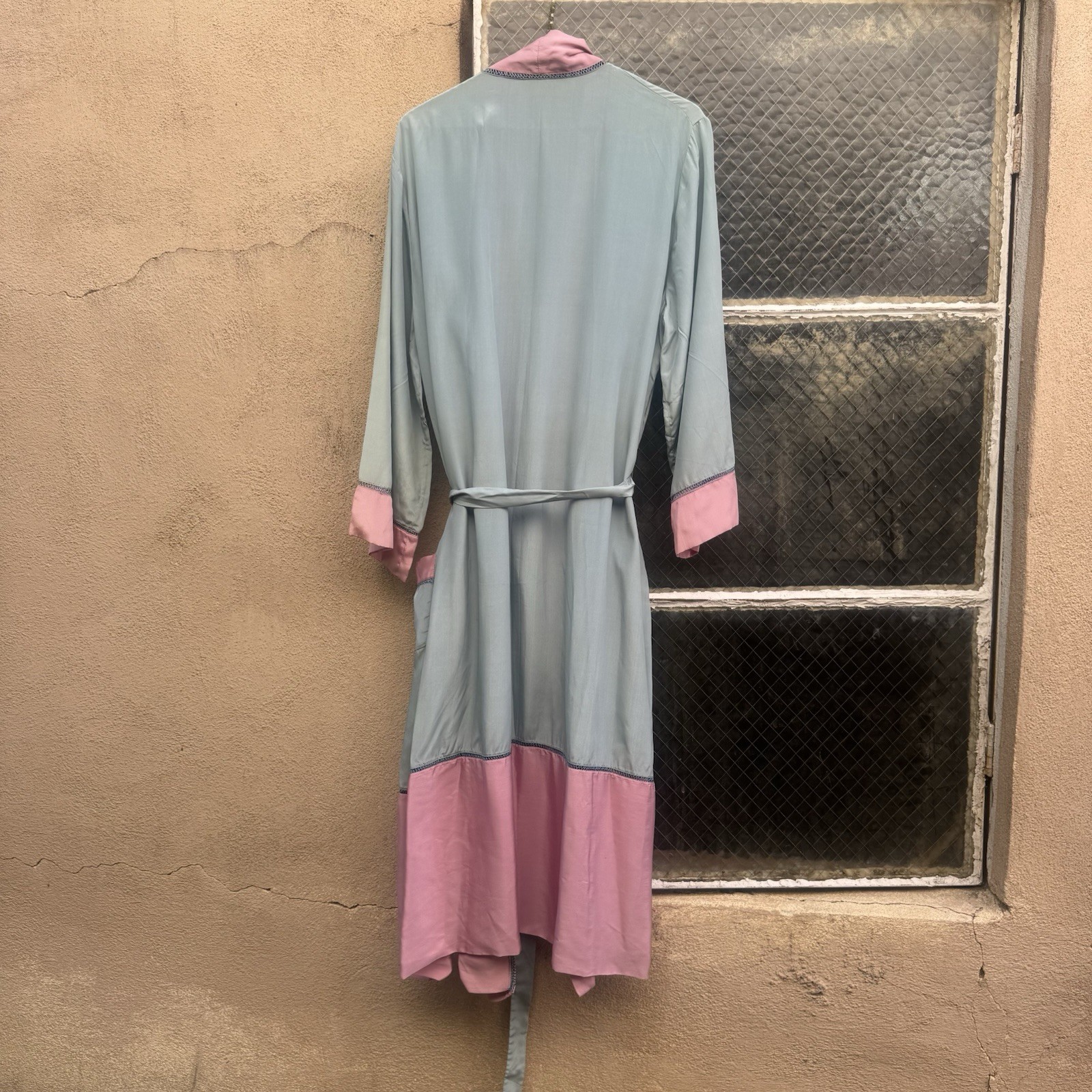 Antique 1920s Cotton Candy Blue & Pink Silk Robe Dress Coat Lounge Vintage