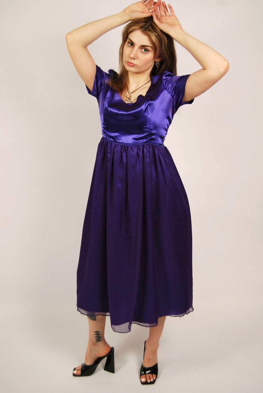 80s Babydoll Gown (L) large purple vintage maxi royal renaissance formal prom