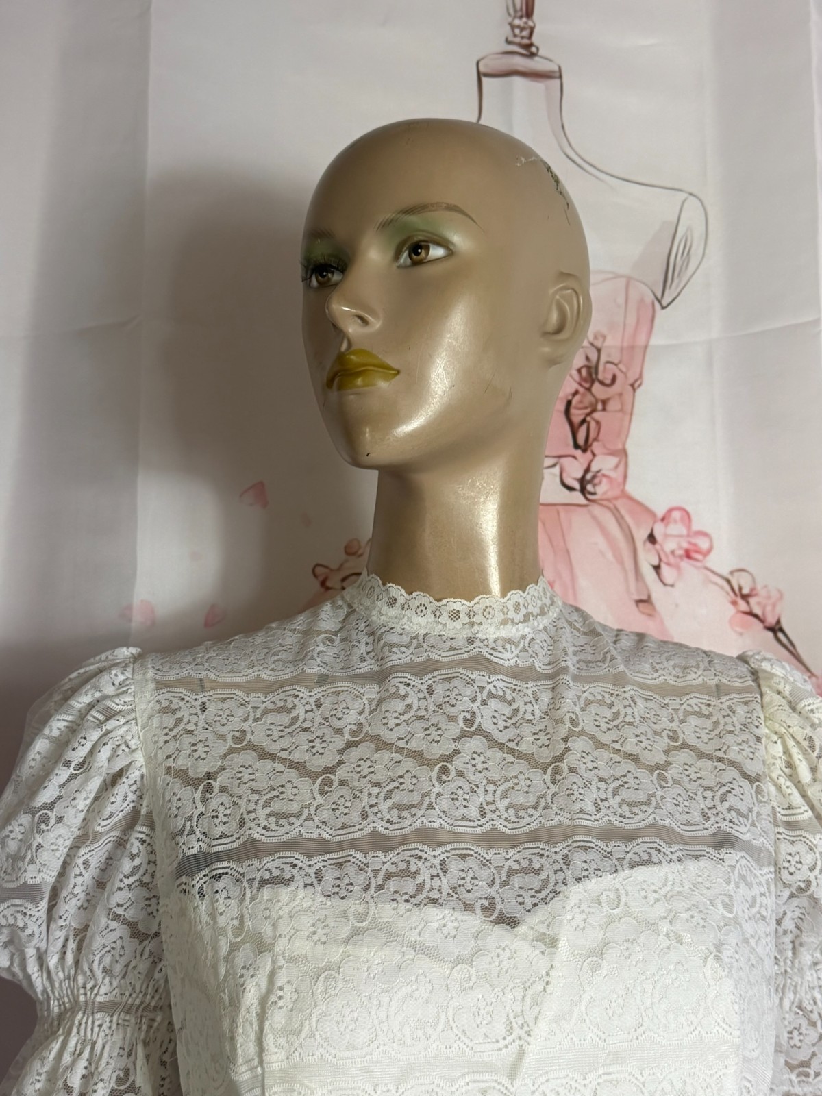 Original Kleemeier Court Wedding Dress 70s Vintage Lace Crinoline Edwardian Prairie
