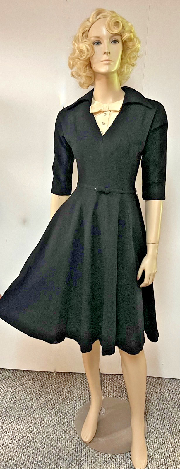 Vintage 1950s Alco Junior Bibbed Neckline Wool Business Cocktail Dress Bust 34