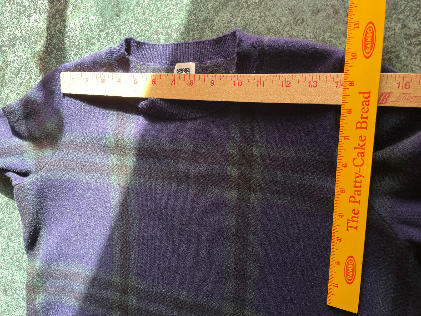 Anne Klein Tartan Blue Plaid Crop Round Neck Boxy Women’s Vintage Sweater Size L