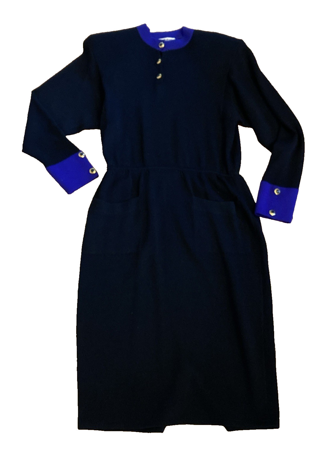 classic vintage St. John Marie Gray knit Santana Dress black / blue sz 6 pockets