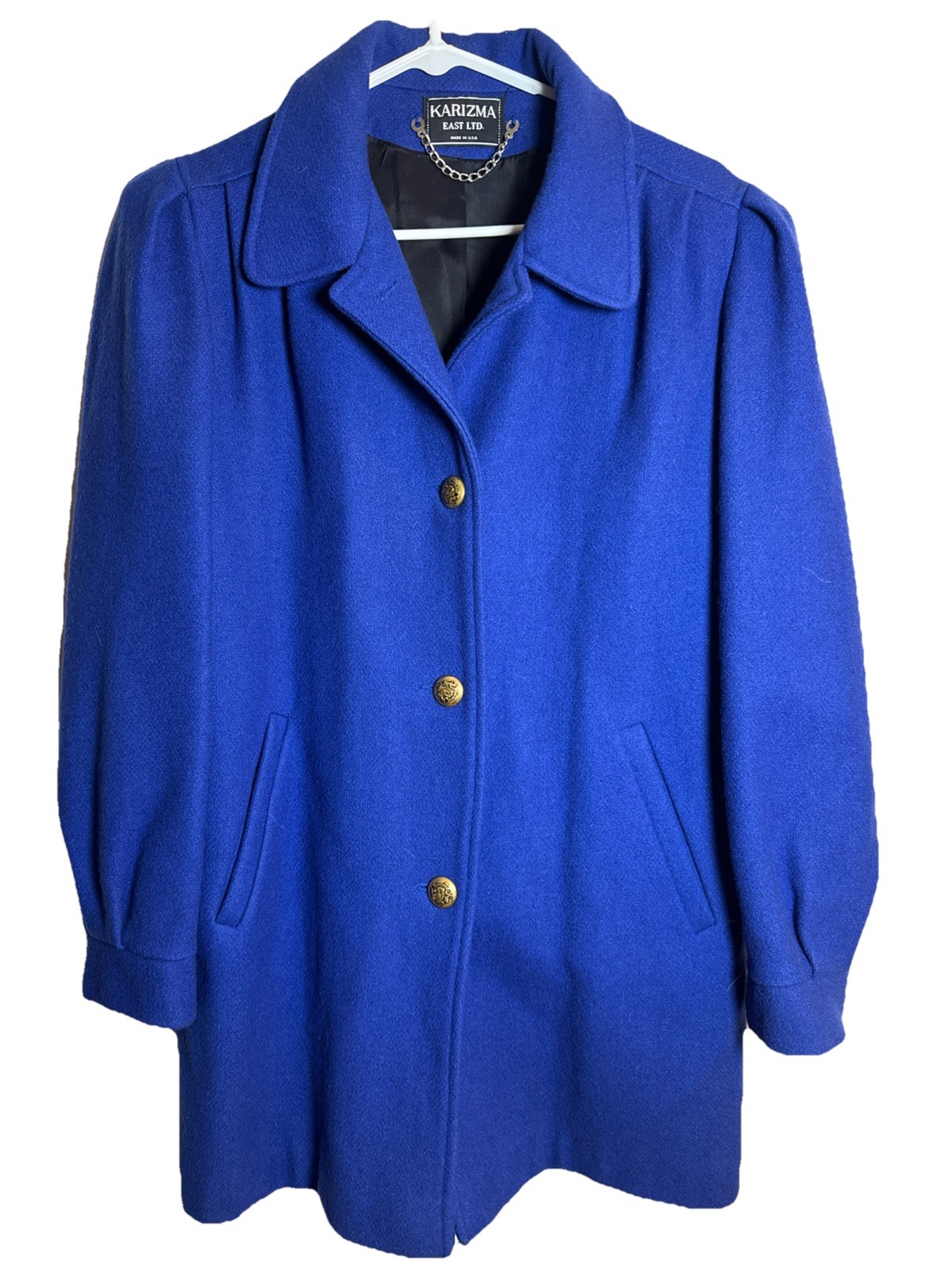 Vintage Karizma East Wool Coat 12P Blue Union Made USA Style 266-8556 ILGWU