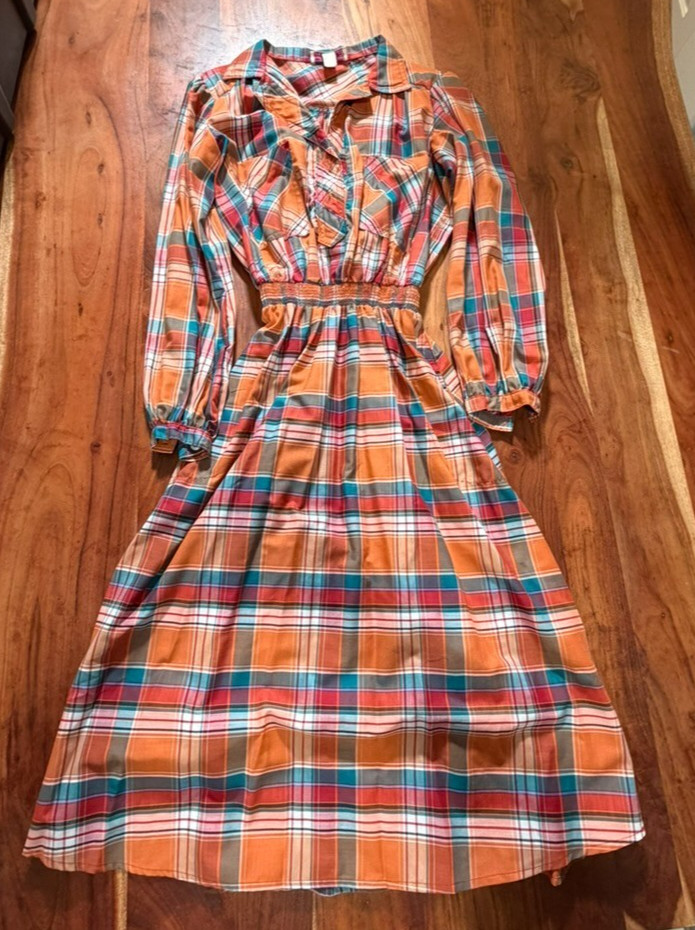 Vintage Irene Kasmer Plaid Button Front Dress Size 9/10 California Made