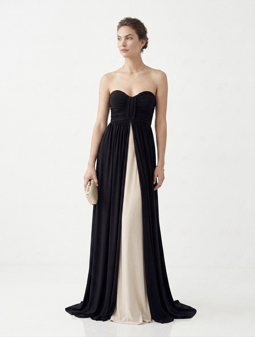 Vintage BCBG Paris Women’s Black Cream Goddess Gown Maxi Gown Dress 2 Wedding