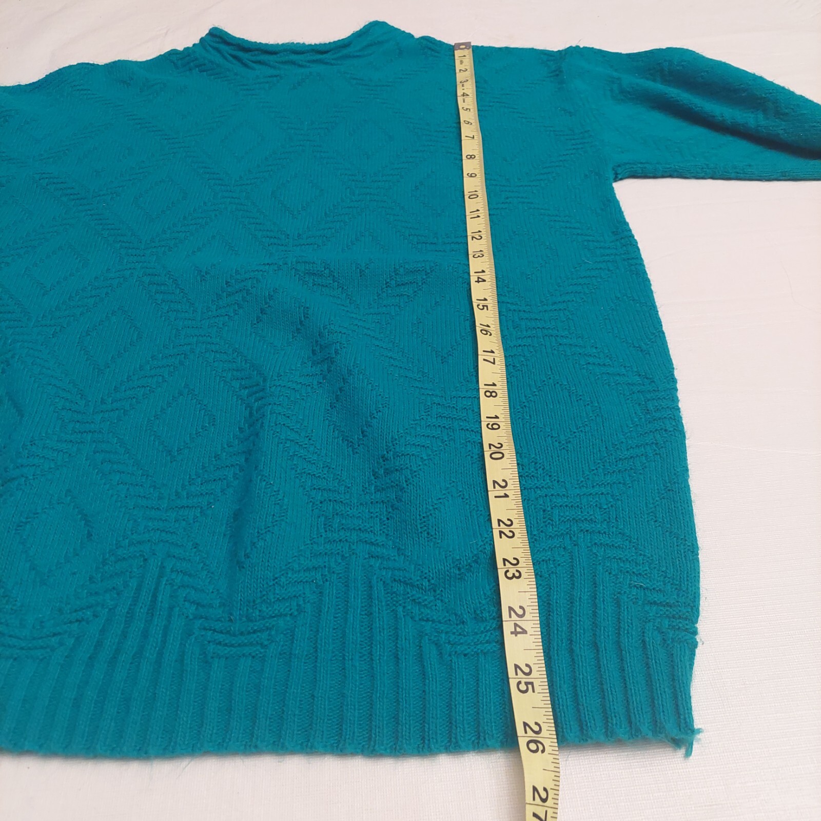 Adele Knitwear Vintage 80’s Teal Diamond Textured Knit Crewneck Sweater Size L