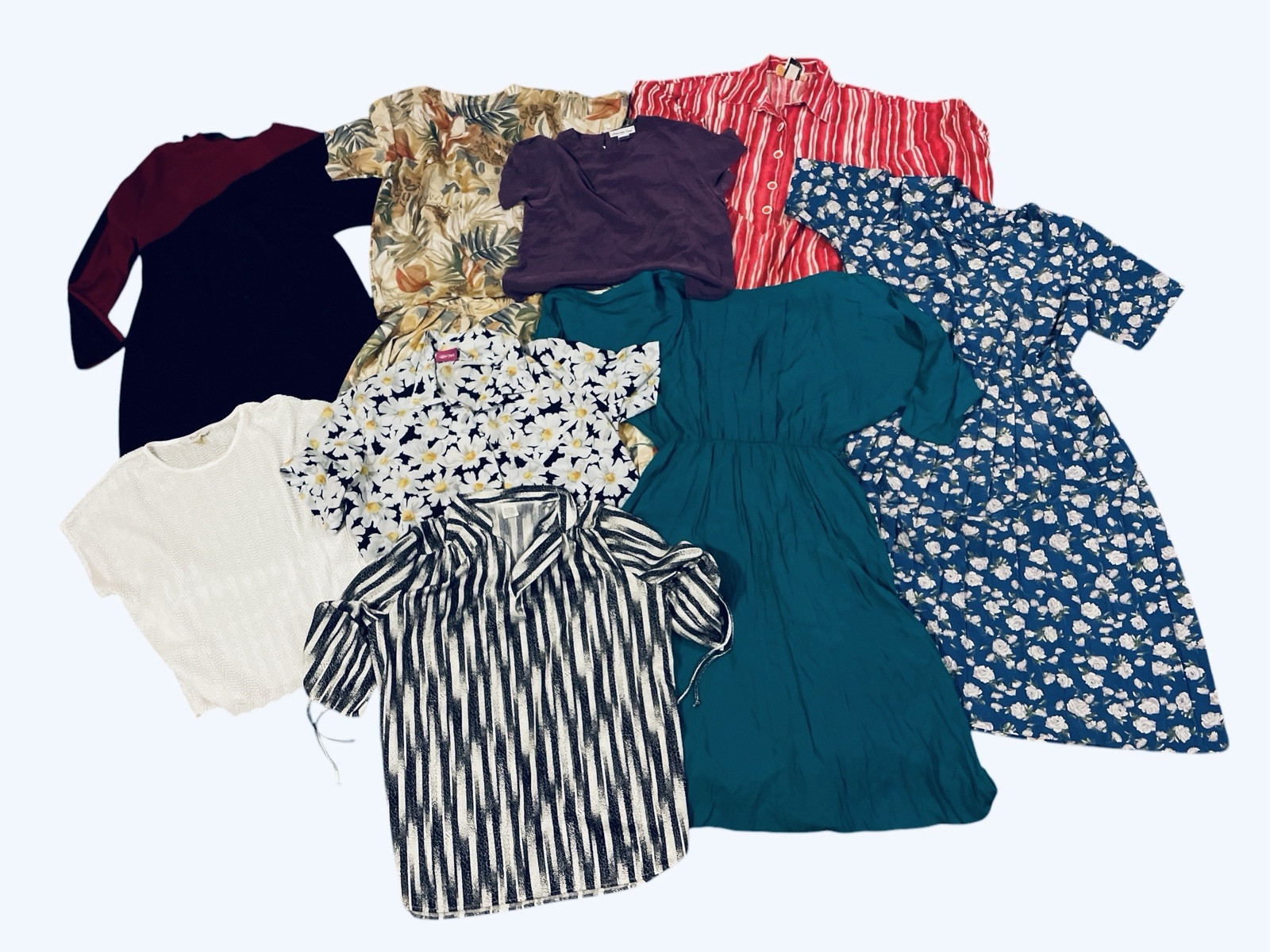 10x Vintage LOT Dresses Blouses Lot 1980s Secretary Midi Floral M L XL Silk Mod