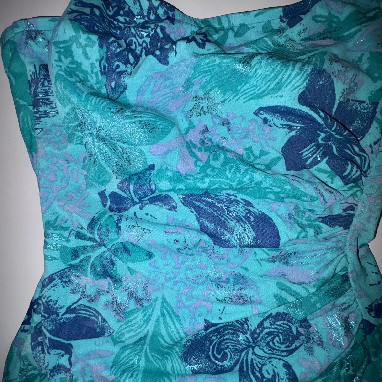Vtg Cole Of California 90’s One Piece Swimsuit Size 8 Blue Floral Metallic Print