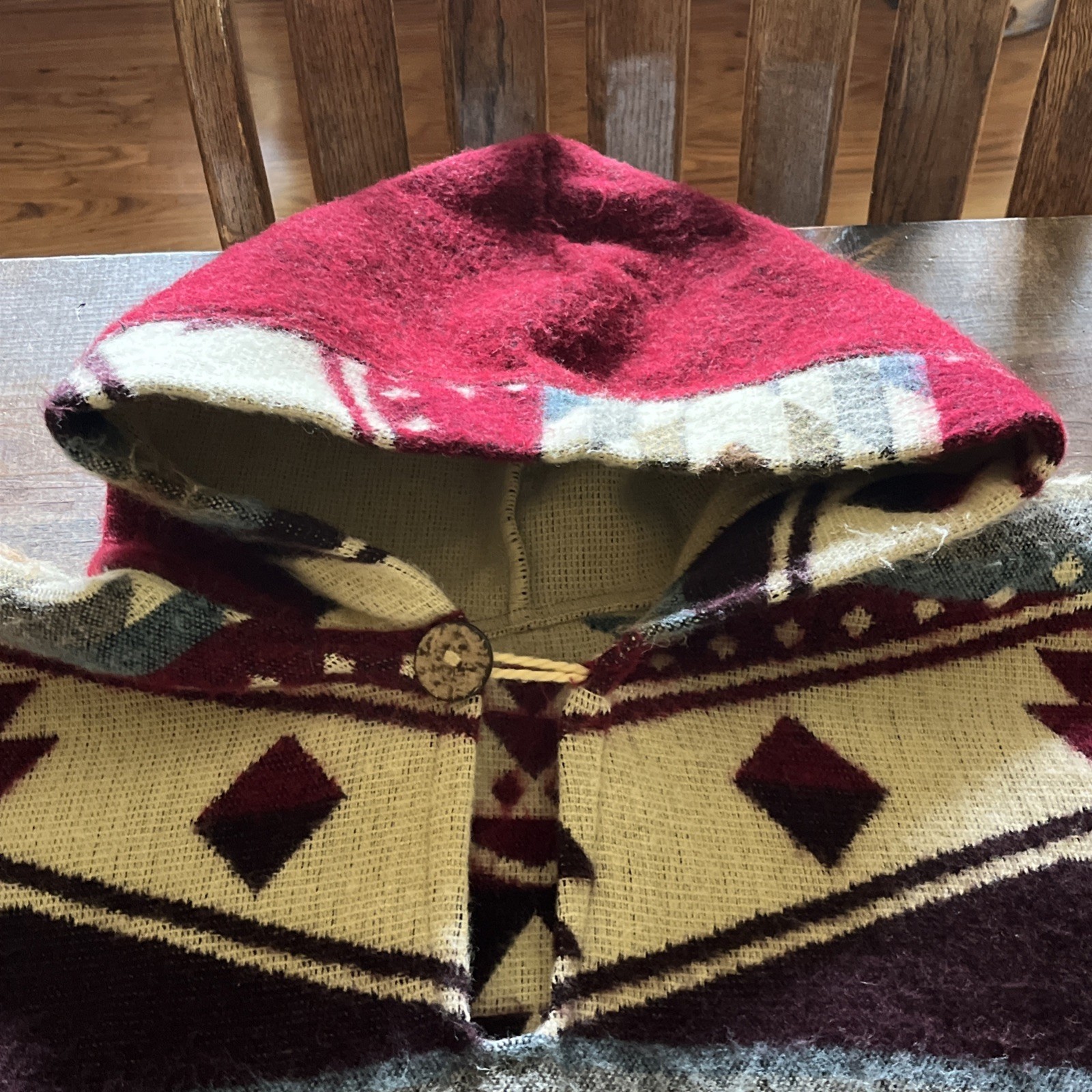 Alpaca Wool Hooded Native American Poncho OS Adult Southwestern Aztec Kay