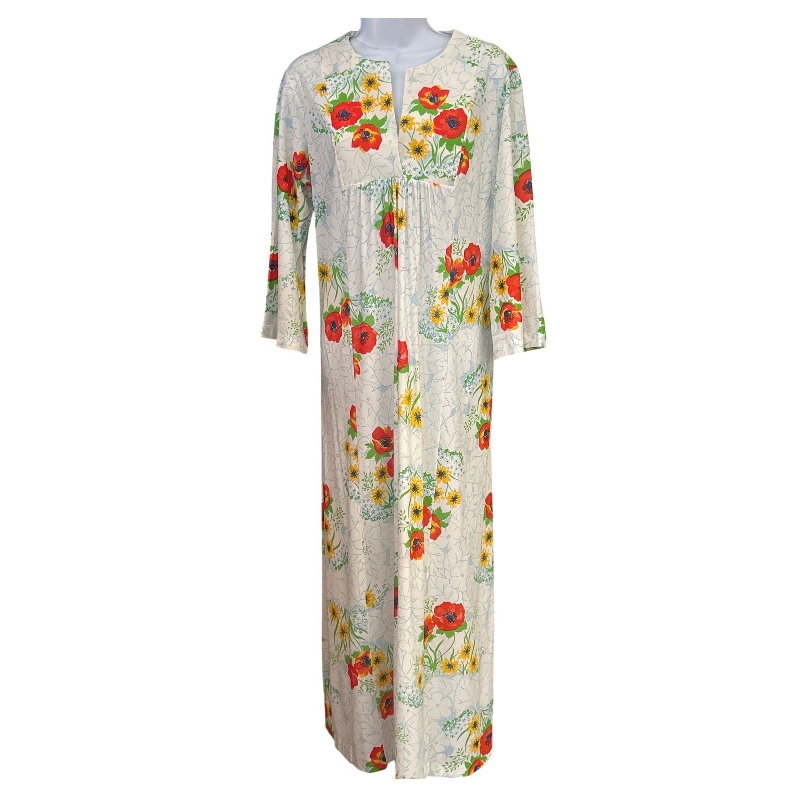 Vintage 70s Poppy Floral Maxi Dress Prairie Cottagecore Boho Romantic