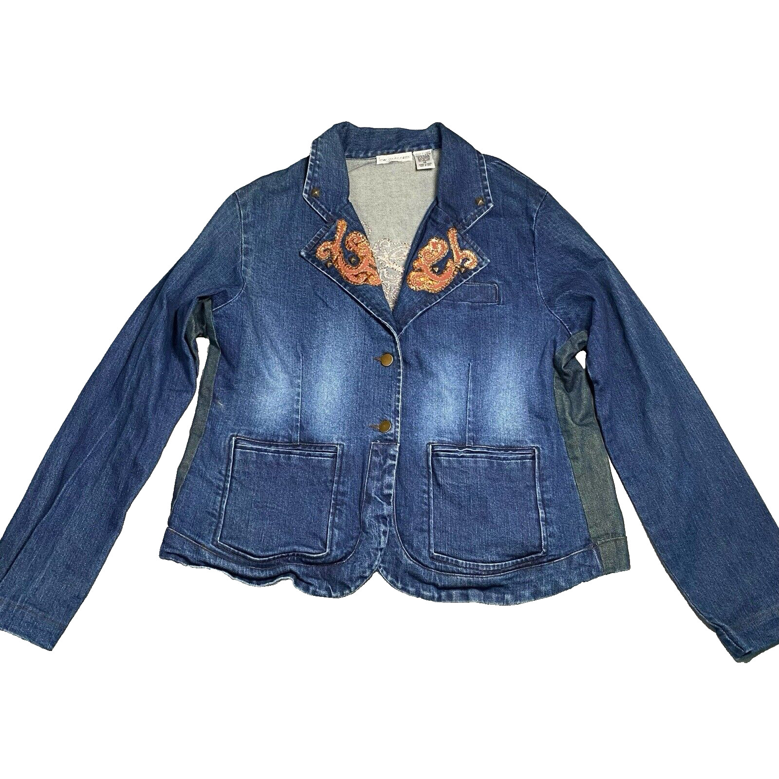 Vintage Lew Magram Blue Jean Jacket Applique Embroidered Size 14